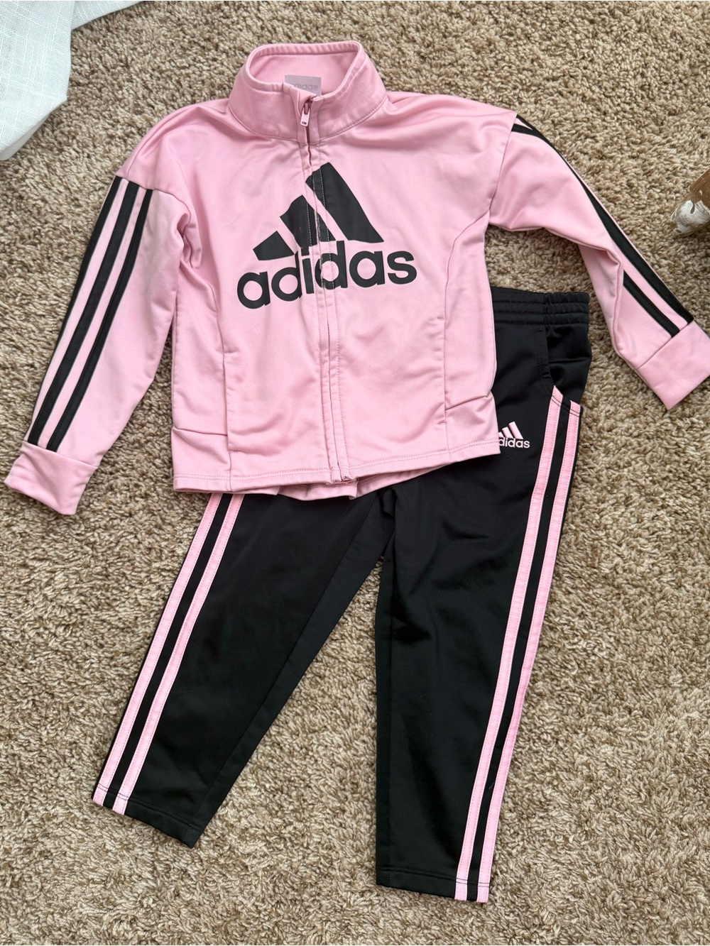 Adidas Girls Pink & Black Tracksuit Jacket Pants Set Size 4T